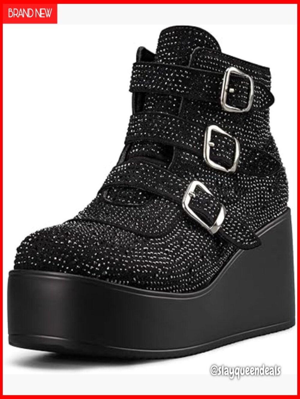 Platform Ankle Boots with Buckle Zipper Wedge Heels Chunky Sole